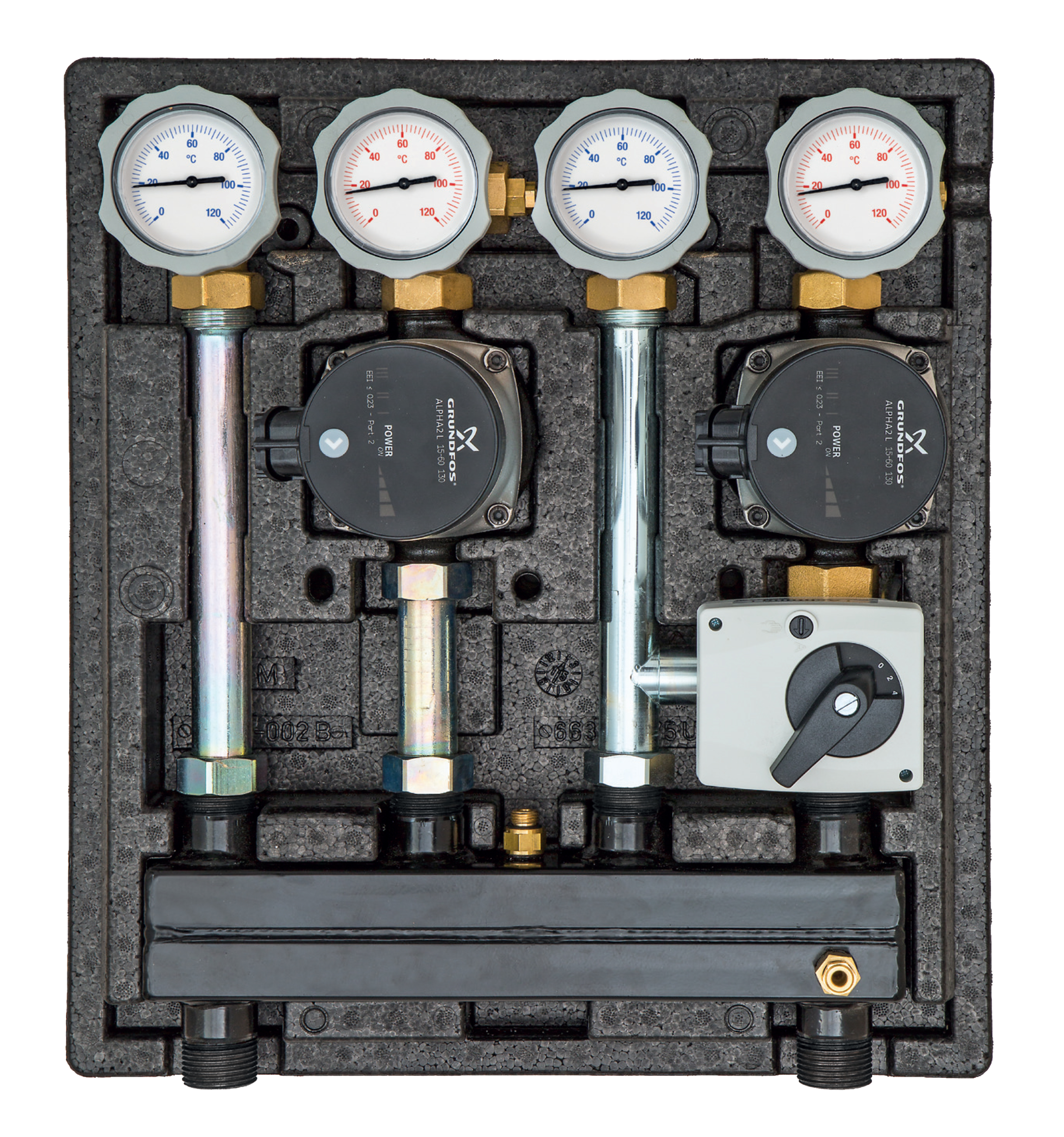 Насосна група KOMBIMIX з Grundfos UPM3 Hybrid 15-70, 1 змішувальний і 1 прямий контури, з сервомотор 1
