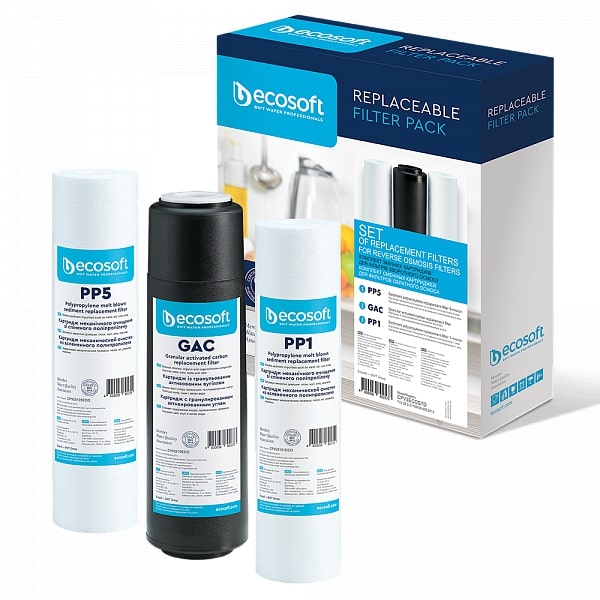 Комплект картриджів Ecosoft 1-2-3 для фільтрів зворотного осмосу зворотного осмосу 1