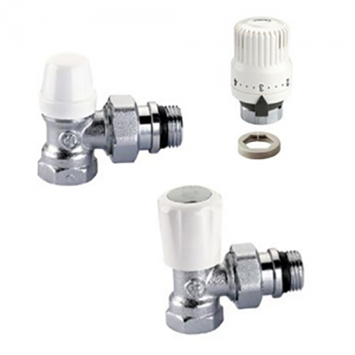 Комплект кутових радіаторних клапанів, подача+зворотка  1/2'' + термостат  CALEFFI 1